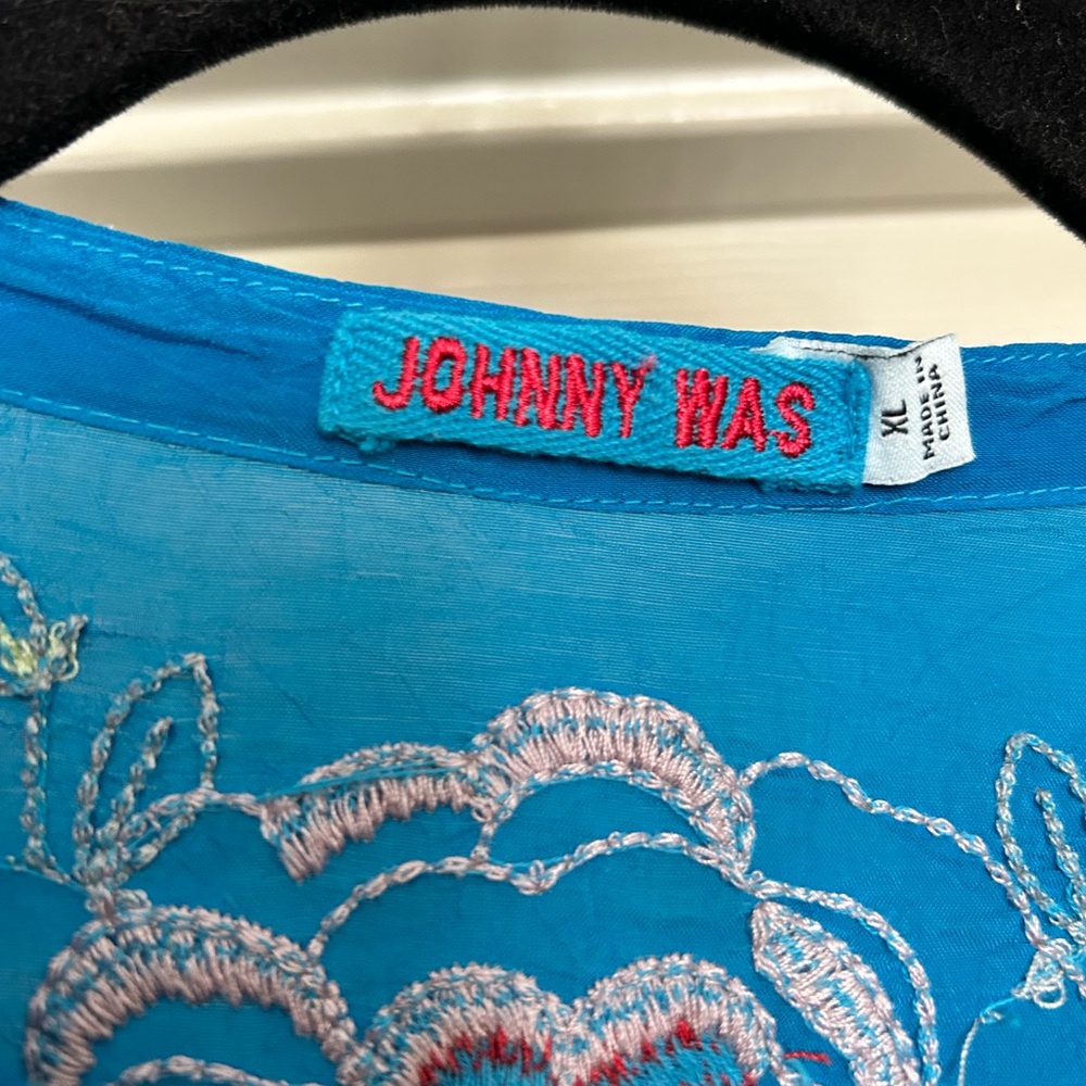 Johnny Was Turquoise Blue Embroidered Floral Tunic Dress - Picture 3 of 7